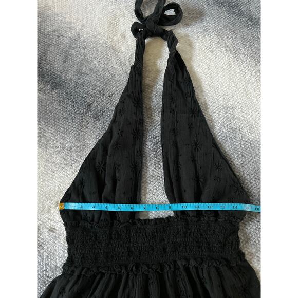 Aerie Spring Fling Eyelet Black Crossover Halter Mini Lined Dress Size Small - Picture 10 of 13